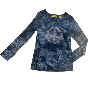 Weatherproof Long Sleeve Tye Dye Long Sleeve Rhinstone Peace Sign Tee
